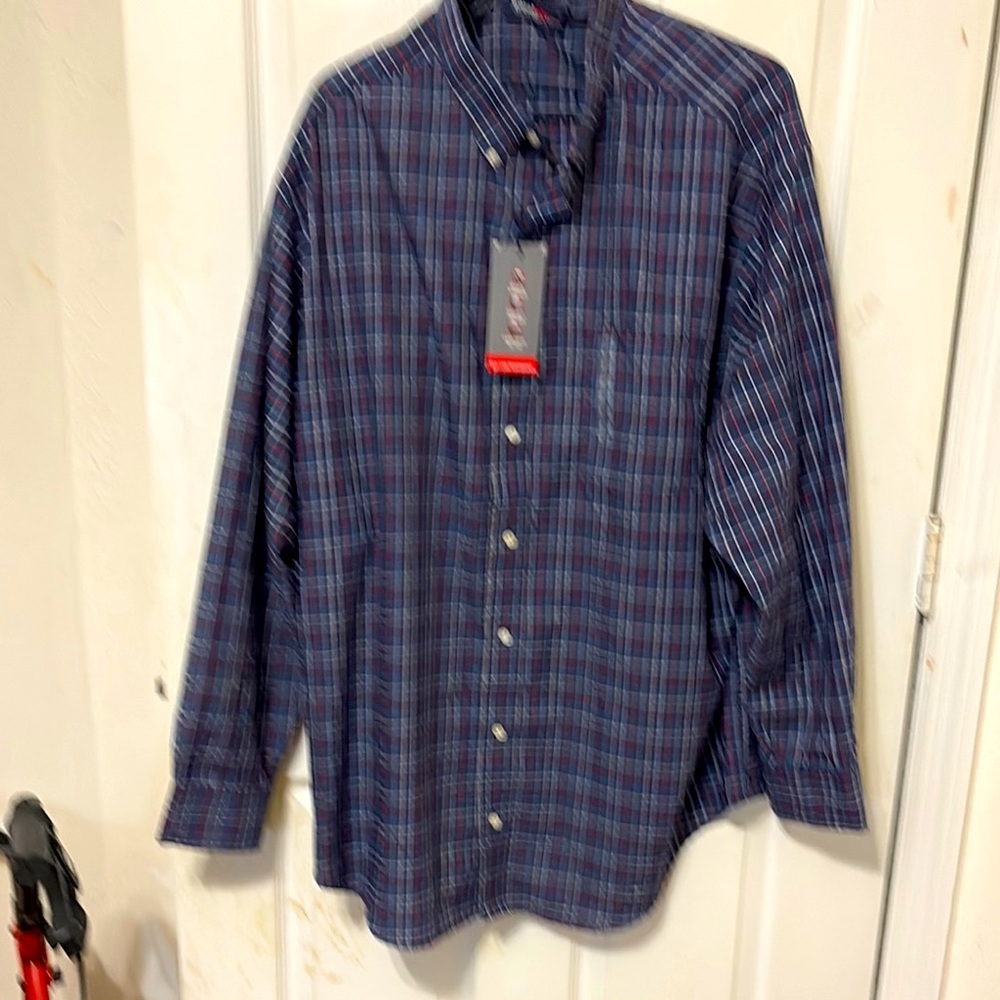 Travel Smart Men's Navy Plaid Button-Down Shirt Sz 2XB